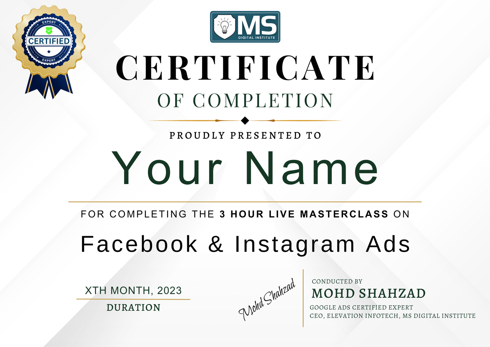 Facebook & Instagram Ads - 3 Hour Live Workshop - MS Digital Institute